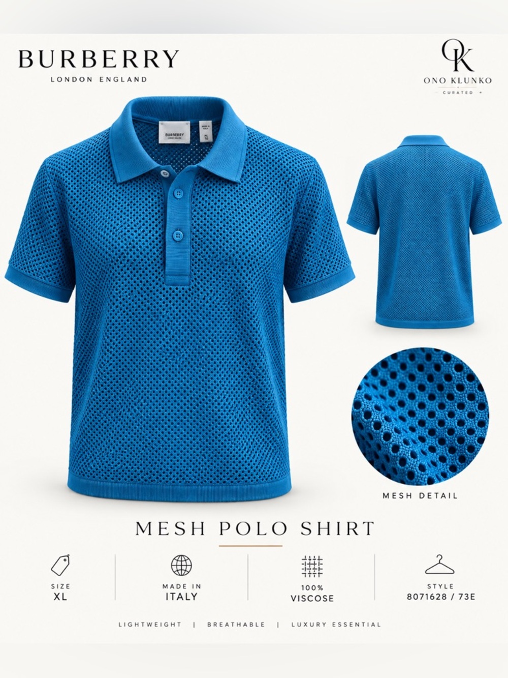 Burberry Bright Blue Mesh-Knit Polo